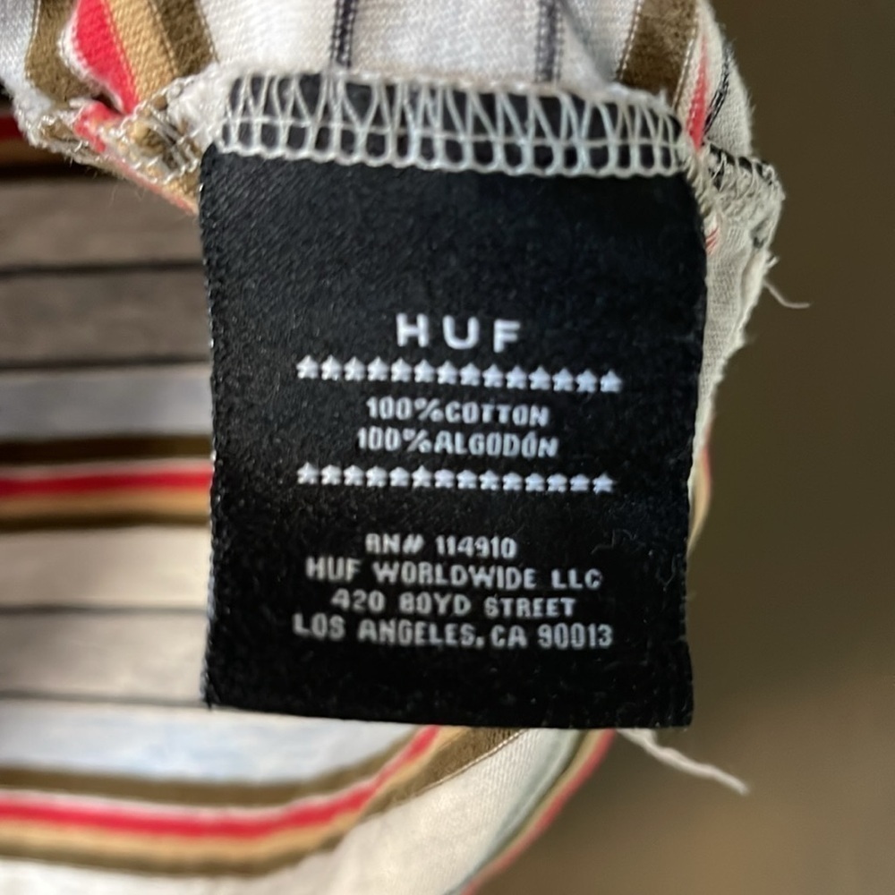 HUF Multicolored Striped 100% Cotton T-Shirt Size Large - Picture 6 of 8